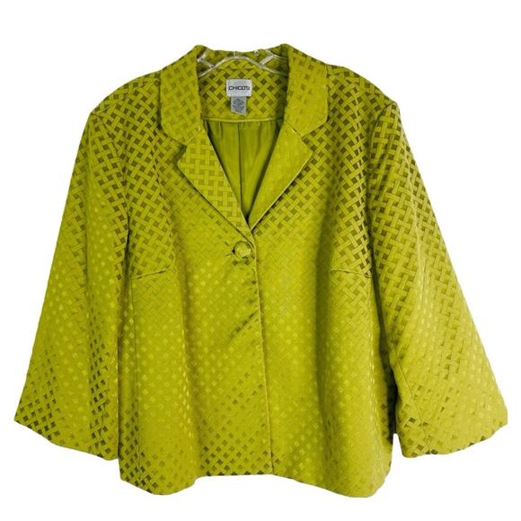 Chico’s green textured cross button preppy office blazer jacket  medium - Picture 1 of 5